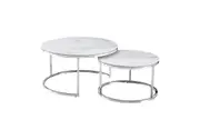 Nesting Style Coffee Table - White on Silver Stainless Steel - 80cm/60cm