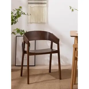 輕奢創意設計師實木靠背扶手椅簡約北歐原木咖啡廳奶茶店休閑餐椅