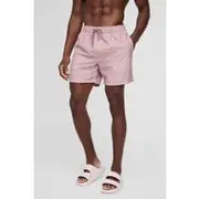 Mens Taupe Mid Length Checkerboard Swim Short