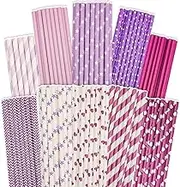 Purple Paper Straws for Drinking Purple Disposable Straws 100pcs Disposable Straws Bulk (10 Pattern)
