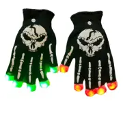 Light Up Skeleton Skull Gloves Adult Size Color Changing Gloves Replaceable Batt