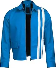 [Spazeup] Mens Red Speed Jacket - White Stripe Vintage Motorcycle Biker Lightweight Cotton Blue Jacket Men