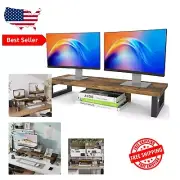 Elegant Wood and Alloy Steel Monitor Stand Riser for 2 Monitors - Easy Assembly