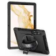 PISEN Rugged Black Heavy Duty Case for Samsung Galaxy Tab S8 Galaxy Tab S7 - Shock Resistant, 2M Drop Tested, Shoulder Strap
