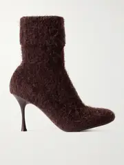 [Gianvito Rossi] Gianvito Rossi - Aspen 95 Brushed Ribbed-knit Ankle Boots - Dark brown - IT36 IT 36 Brown