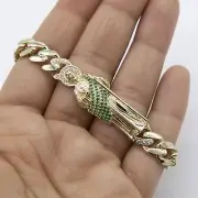 Shiny St. Jude Miami Cuban Link Chain Bracelet Box Lock Real 10K Yellow Gold