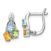 Sterling Silver Rh-Plated 1.50T.W. Pe/Ci/Lsbt/Wt Hinged Earrings