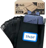 Reli. (110 Pcs) Poly Mailers 19x24", Black | Large Shipping Bags for Small Business | Mailing Bags for Shipping | Packaging Bags for Clothing | Non-Padded Shipping Envelopes/Poly Bags, Self Sealing