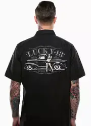 Lucky 13 Cisco Kid Hot Rod Pinup Rockabilly Cars Button Down Work Shirt LM6850CI