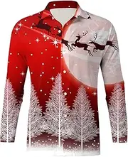 [Generisch] Men's Christmas Shirt Funky Shirt 3D Printed Pattern Festive Christmas Casual Shirt Long Sleeve Xmas Shirts Christmas Print Santa Business Shirts Regular Fit Shirts, red - 7, XL