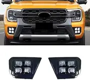 2Pcs Car LED Daytime Running Light Fog Lamp Cover DRL Yellow Turn Signal Light for Ford Ranger T9 2023 2024-Wildtrak