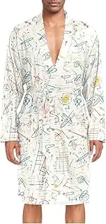[ZZXXB] Math Calculations Mens Sleepwear Robe Lightweight Nightgown Long Sleeves Spa Bathrobe with Pockets M-XL