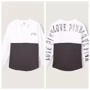 Vs Victorias Secret Pink Varsity Notch Crew Sweater Jacket Top White Gray M