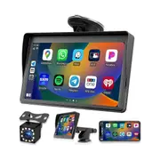 Portable Dash Mount Carplay Display 7In Touch Screen, GPS Navigatin,Bluetooth Car Stereo Radio, Bac Black