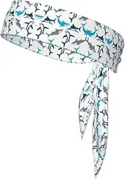 Jbyjbx Sharks Print Sports Head Tie Soft Breathable Sweat Wicking Headband Unisex Tennis Basketball Tie