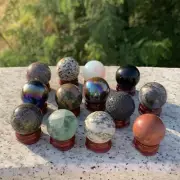 13PC Natural A Lot Of Quartz unakite moss agate obsidian magic sphere ball +base