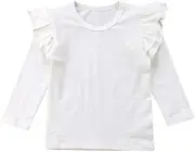 [KMBANGI] Kids Toddler Baby Girls Ruffle Long Sleeve T-Shirt Top Blouse Solid Cotton Basic Tees Plain Shirt