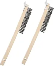ULTECHNOVO 2pcs Long Handle Pizza Stone Cleaning Brush Multifunctional Wooden Handle Scraper for Oven Maintenance BBQ Grill Easy to Clean Pizza Stone Tool Beige