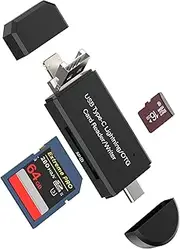 USB C Micro USB Lightning USB-A SD Card Reader 4 in 1 for iPhone 16 15 14 13 Pro Adapter Micro SD TF Memory Photo Data Transfer Storage External Drive Stick Adaptor for Samsung S24 PC Computer Macbook