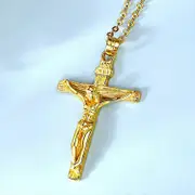 Christian Jesus Cross Necklace Ladies Men Stainless Steel Necklace Religious Easter Jesus Cross Necklace Prayer Baptism Jewelry Gold