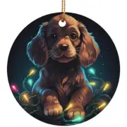 Cute Cocker Spaniel Puppy Dog Christmas 2024 Ornament Ceramic Xmas Gift Decor