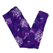 Lularoe Halloween Leggings Kids LXL Purple Spider Web White Navy