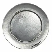 Leeber Hammered Round Tray, 16", Silver, Stainless Steel