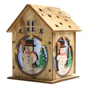 Christmas New Assembled Wooden Xmas Light Colorful Cabin Decoration Ornaments Single layer-Snowmen