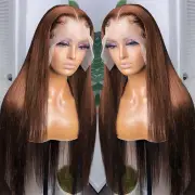 Chocolate Brown Lace Front Wigs - 20" Light Brown Straight, Glueless Pre Pluc...