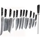 12Pcs TURWHO Chef Knives Damascus Steel Kitchen Cleaver Knife Sharpening Rod Set