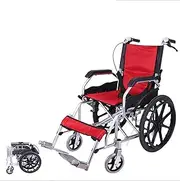 Wheelchair, Self Propelled Lightweight Aluminium with Folding Frame,Mobility Aid, Comfy and Sturdy, Portable Transit Travel Chair with Removable Footrests, Indoor and Outside Use(Color:Red)