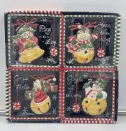 MWW Market Mini Decorative Plates Snowmen Set of 4 Jingle Bell Susan Winget