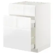 METOD / MAXIMERA base cab f sink+3 fronts/2 drawers, white/Voxtorp high-gloss/white, 60x60x80 cm