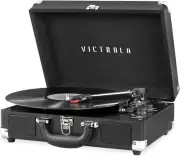 Vintage Bluetooth Suitcase Record Player-3-Speed Portable Turntable w/ Speakers