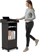 Nisorpa Podium Stand, Pulpit with Wooden Heavy Base, Mobile Lectern Pulpits Podium Stand Portable with Wheels, Floor Stand Reception Desk for Lectern Presentation, Church Classrooms, Office (Black)