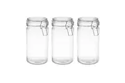 3x Lemon & Lime Fresco 1.1L Glass Clip Jar 20cm Kitchen Canister Container Clear