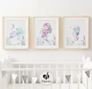 Girl Nursery & Bedroom Wall Art Mermaid, underwater, turtle, Marine Set of 3