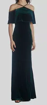 $397 Aidan Mattox Women's Green Beaded Cold Shoulder Gown Dress Size 10