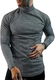 Mens Fashion T-Shirts Turtleneck Underwear Plaid Thermal Long Sleeve Undershirts Slim Fit Shirts