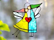 KISSING LOVE FAIRIES Stained Glass VALENTINE SUNCATCHER (real glass, not cling)