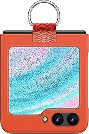 [EASSGU] Skin-Touch Case with Metal Ring for Samsung Galaxy Z Flip5 / Samsung Galaxy Flip 5 2023 (6.7 Inches) - Orange