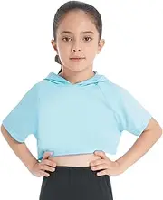 [RUNQHUI] Kids Crop Tops Girls Short Sleeve Hoodies Pullover T-Shirts Teens Causal Plain Shirt