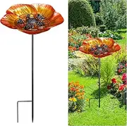 Bee Feeder with Flower Design, Iron Vivid Bird Watering Station Bee Drinking Stations Mini Bee Water Cups with 30pcs Colorful Glass Marbles for Birds Butterfly Outside Garden Courtyard Decor