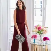 NWT Boden Clarissa Maroon/Burgandy Wide Leg Jumpsuit SZ 16/18