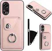 HMLTD Luxury Anti-Fall Pluggable Card Phone Cover Compatible with Oppo A17 A18 A38 OppoA38 CPH2579 Phone Shell Scratch Proof Solid Color Ring Buckle Phone Case (Rose Gold,Oppo A17)
