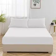 Oxford Homeware White Double Fitted Sheet -100% Brushed Microfibre 1800 Easy Care 25 cm Deep Double Bed Sheets - Shrinkage and Fade Resistance