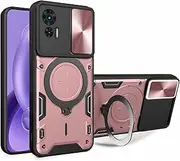 [HAOYE] Case for Motorola Moto Edge 30 Neo / 30 Lite, Mobile Phone Case with Invisible Ring Holder and Sliding Camera Cover, TPU + PC Case, Protective Case, Rose Gold
