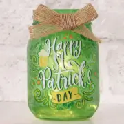 LED Lighted Happy St Patricks Day Shamrocks Mason Jar Table Lamp Light Decor