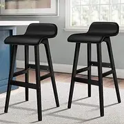 ALFORDSON Wooden Bar Stools High Chair Set of 2 Samuel Series, Low Backrest Counter Stool with Footrest for Home Kitchen, 2X Barstools Countertop Dining Chair All Black