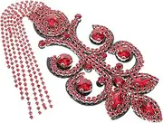 Tofficu Rhinestone Shoulder Applique Red Tassel Shoulder Tassel Chain Costume Badge Rhinestones